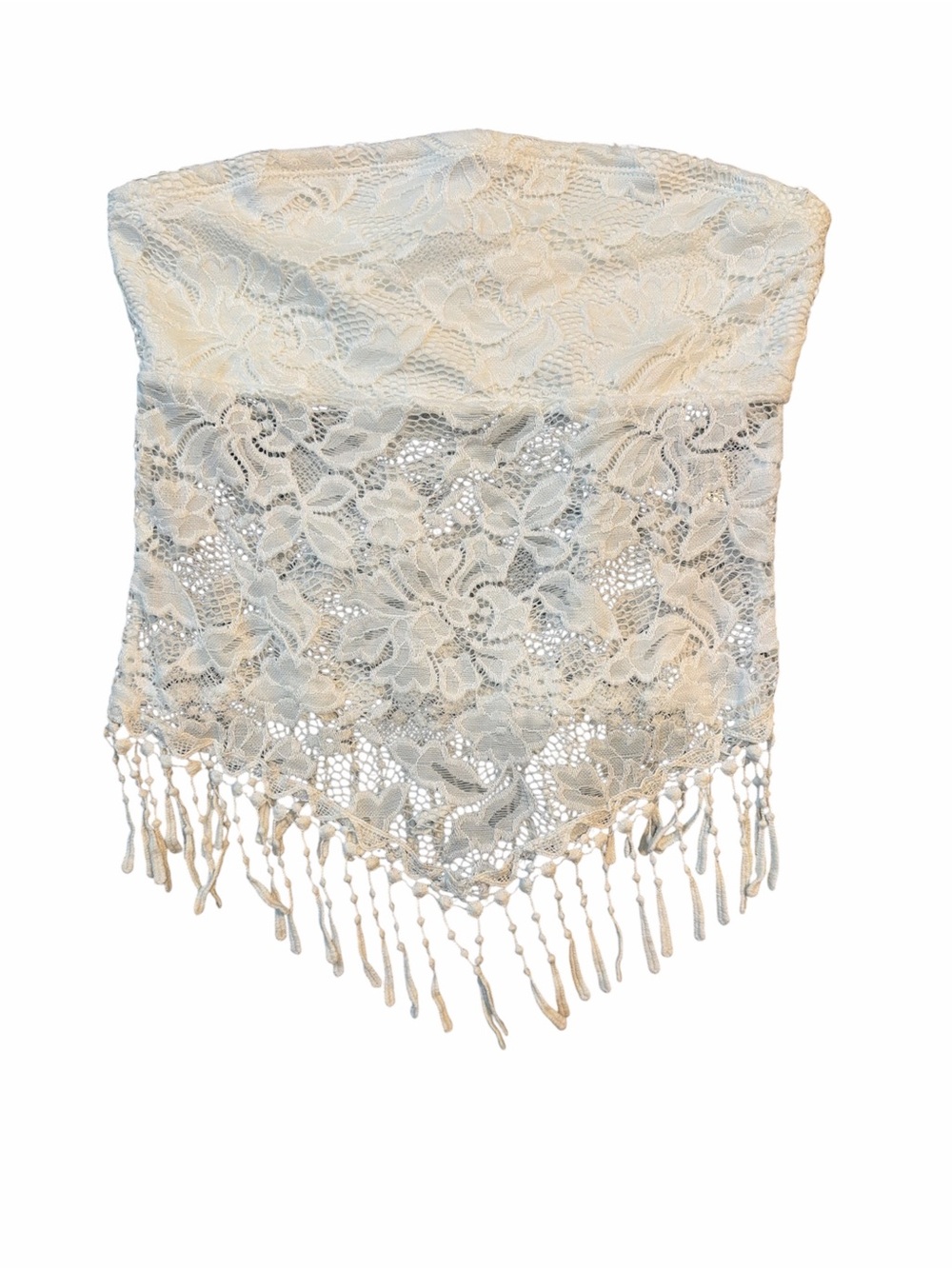 Ivory Lace Strapless Fringe Bandeau Top Sz M